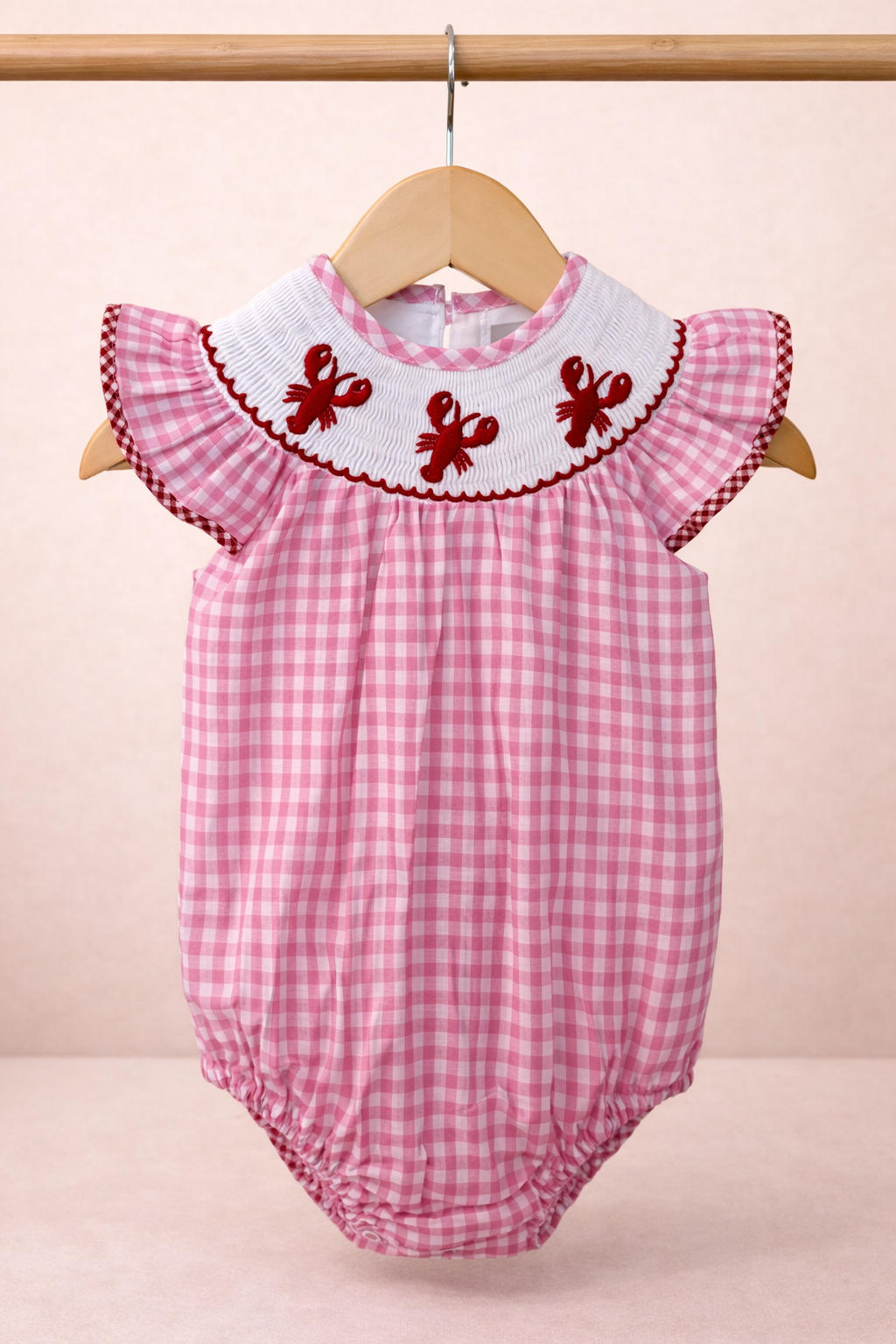 Pink Gingham Lobster Bubble Romper