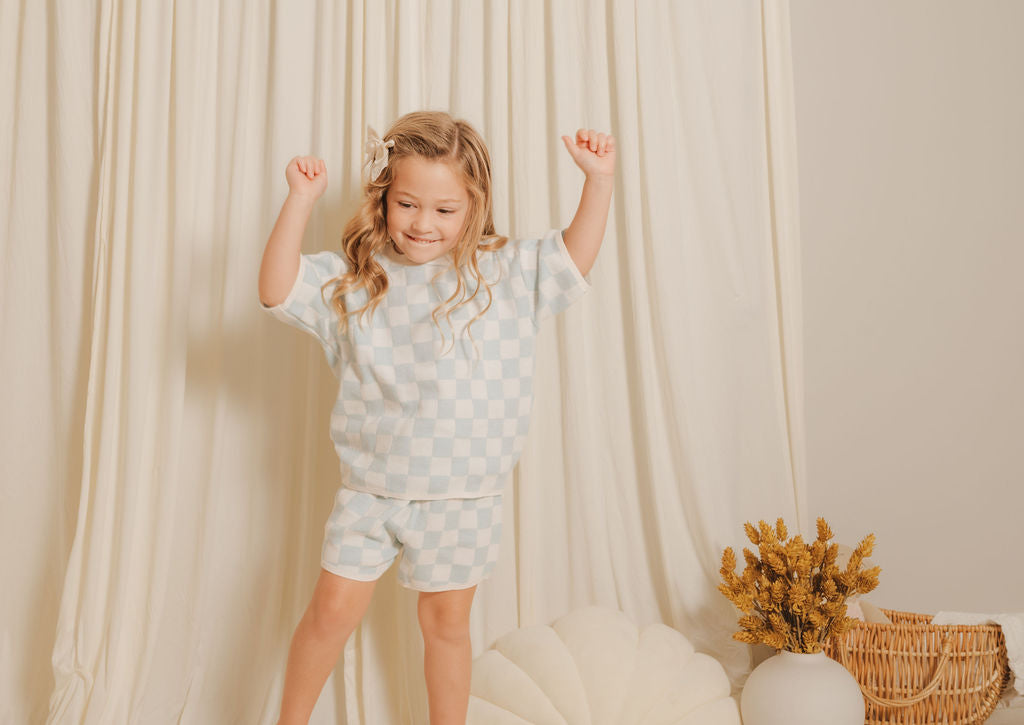 Kids’ Checkered T-Shirt & Knit Shorts Set