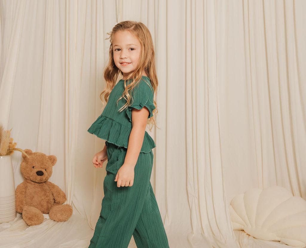 Girls Solid Short-Sleeve Top & Wide-Leg Pants Set