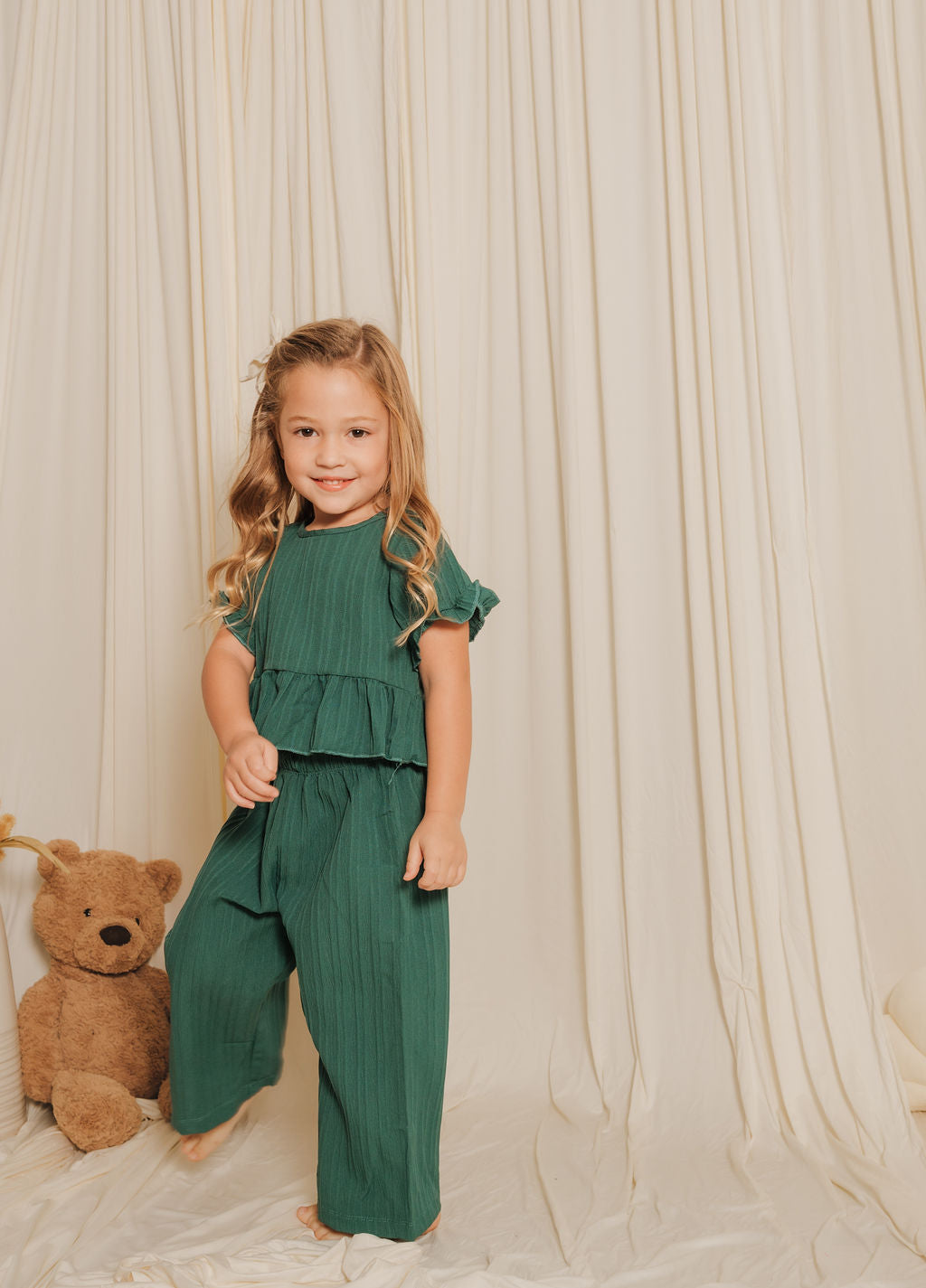 Girls Solid Short-Sleeve Top & Wide-Leg Pants Set