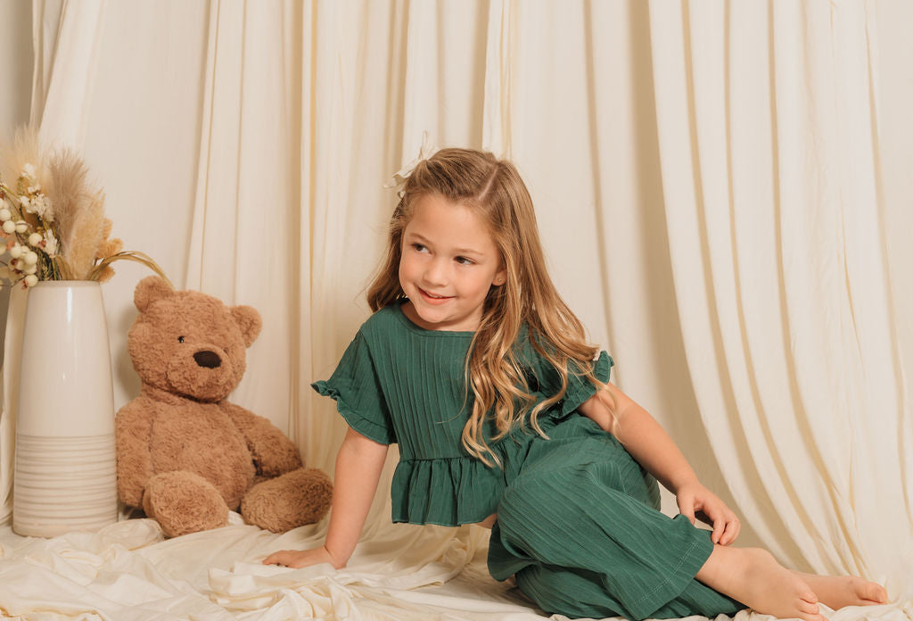 Girls Solid Short-Sleeve Top & Wide-Leg Pants Set