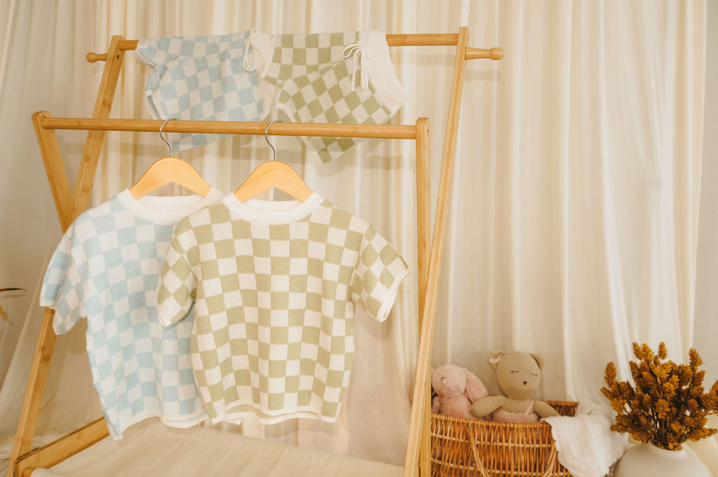 Kids’ Checkered T-Shirt & Knit Shorts Set