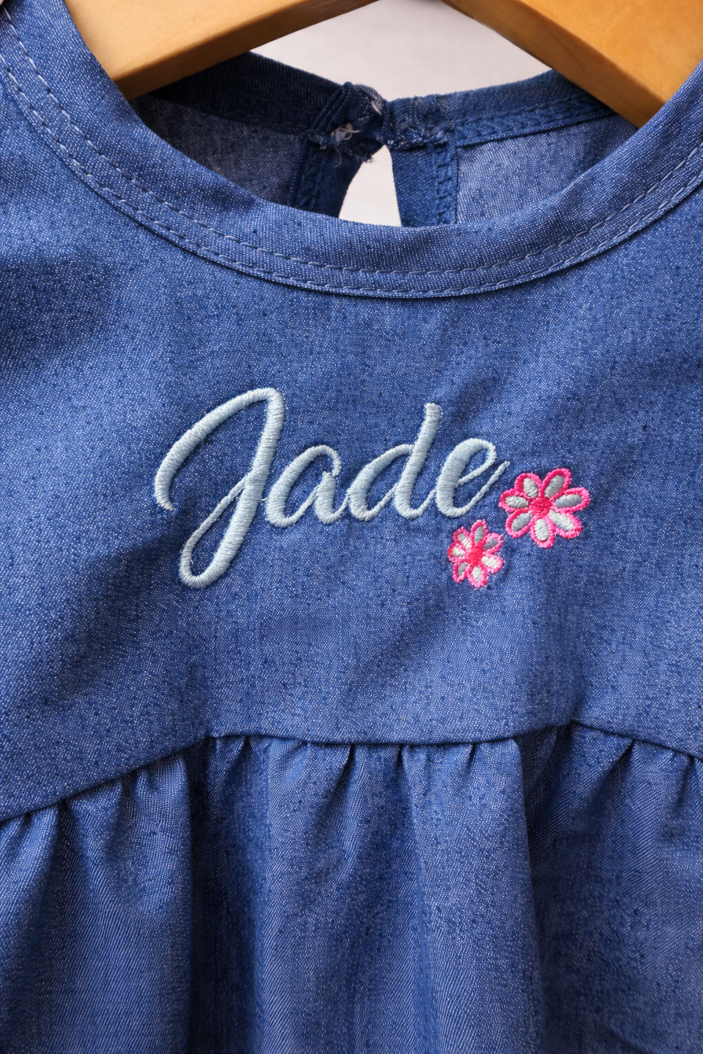 Personalized Denim Flutter Sleeve Baby Romper